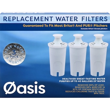 Oasis Oasis Water Pitcher Replacement Water Filter For Brita and PUR, PK3 OM-07349-AH